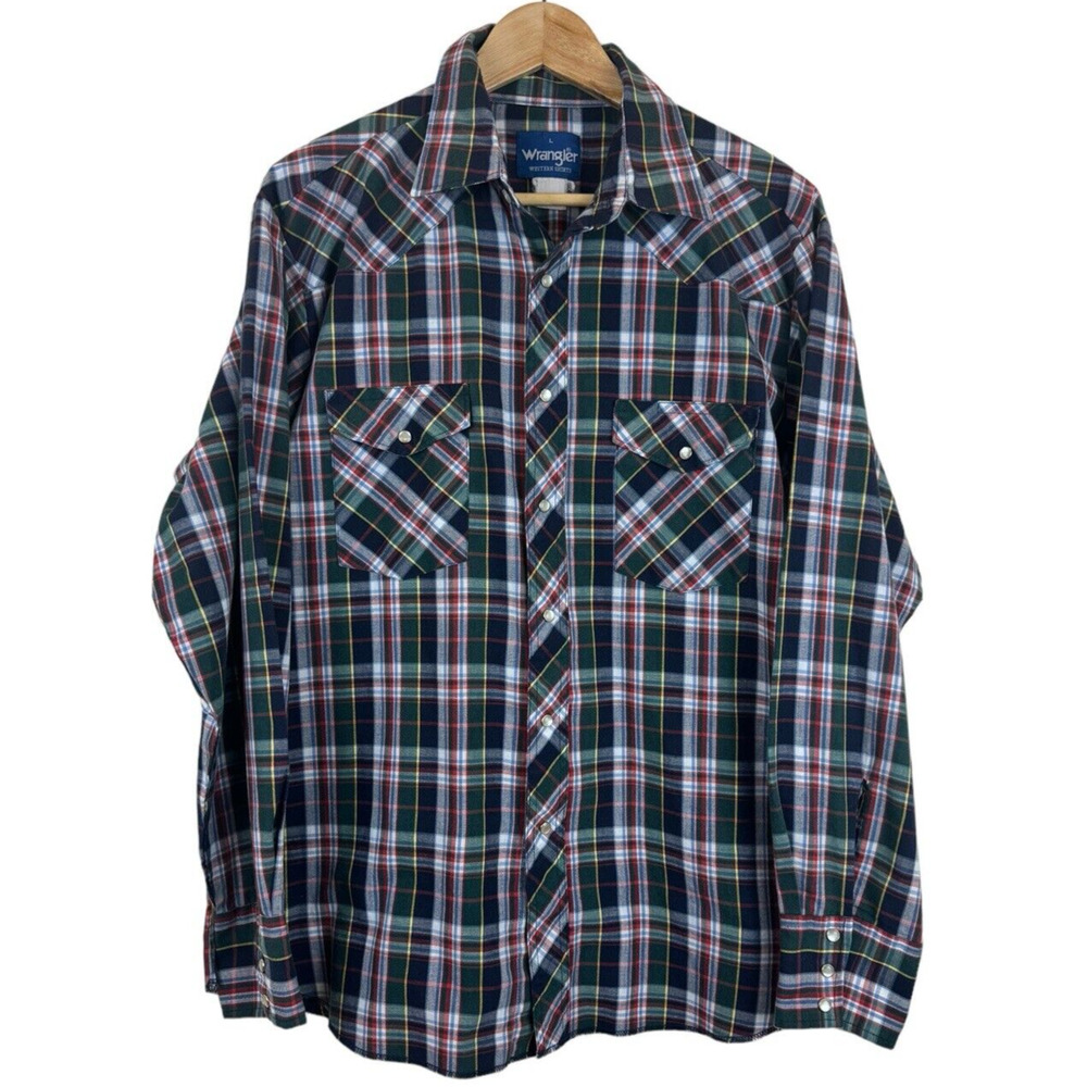 Wrangler Western Shirt Men's Size L Pearl Snap Plaid Check Country‎ Fit L/S